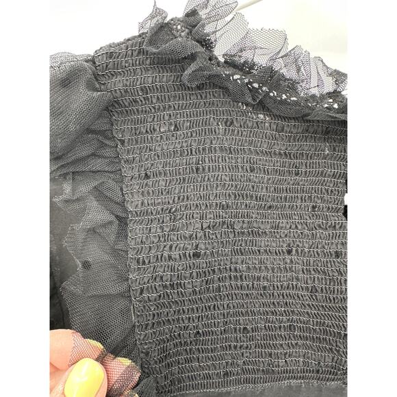 THE GREAT. The Portrait Tulle Flocked Cotton Voile Smocked Blouse Black Medium - Picture 7 of 10